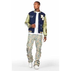 Rockstar Original Men Tapestry Flare Jeans 36 Slim Stacked Fray Cargo Streetwear